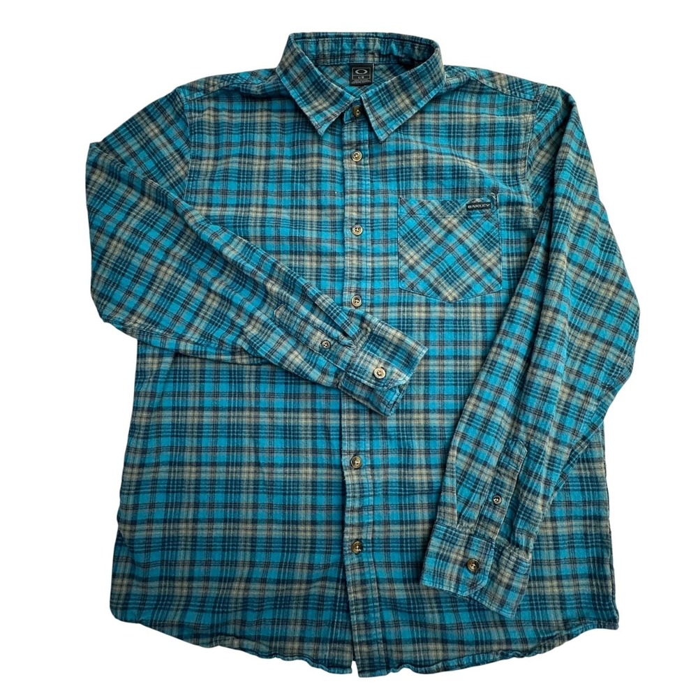 Oakley Shirt Mens Large Blue Plaid Flannel Long Sleeve Button Up Skate